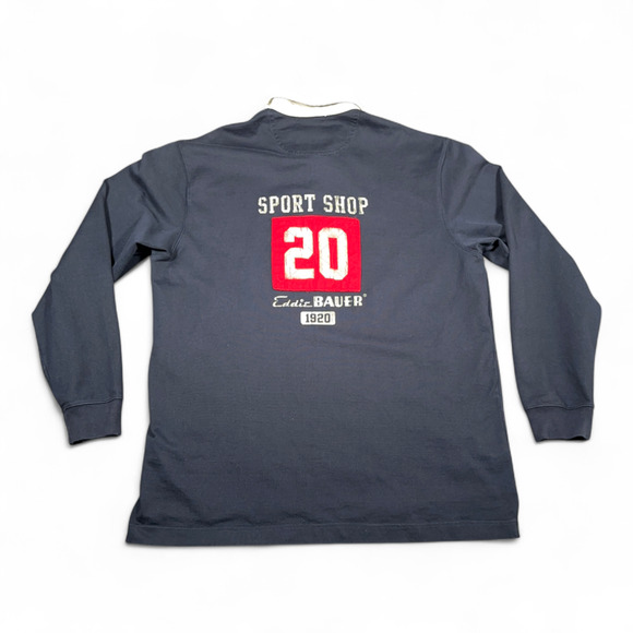 Eddie Bauer Polo Shirt Adult LARGE TALL Blue Rugby Sport Shop Big Logo Preppy - Picture 3 of 11